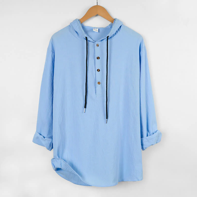 Camicia da uomo in cotone con cappuccio e maniche lunghe, tinta unita, con bottoni a metà autunno, motivo Buddha Stones