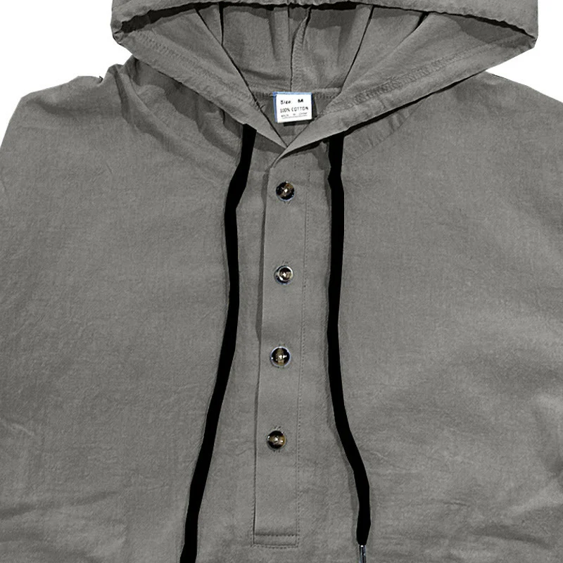 Camicia da uomo in cotone con cappuccio e maniche lunghe, tinta unita, con bottoni a metà autunno, motivo Buddha Stones - Image 11