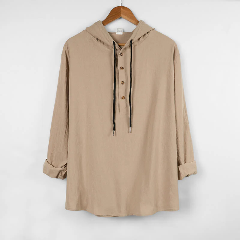 Camicia da uomo in cotone con cappuccio e maniche lunghe, tinta unita, con bottoni a metà autunno, motivo Buddha Stones - Image 12