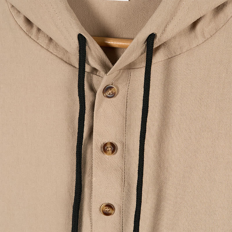 Camicia da uomo in cotone con cappuccio e maniche lunghe, tinta unita, con bottoni a metà autunno, motivo Buddha Stones - Image 14