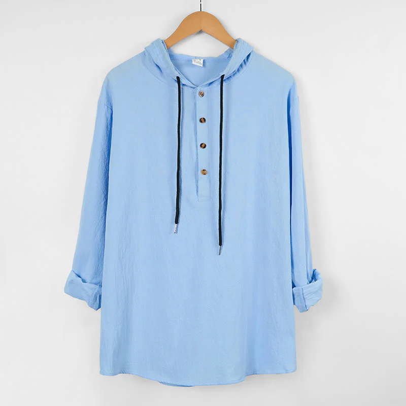 Camicia da uomo in cotone con cappuccio e maniche lunghe, tinta unita, con bottoni a metà autunno, motivo Buddha Stones - Image 2