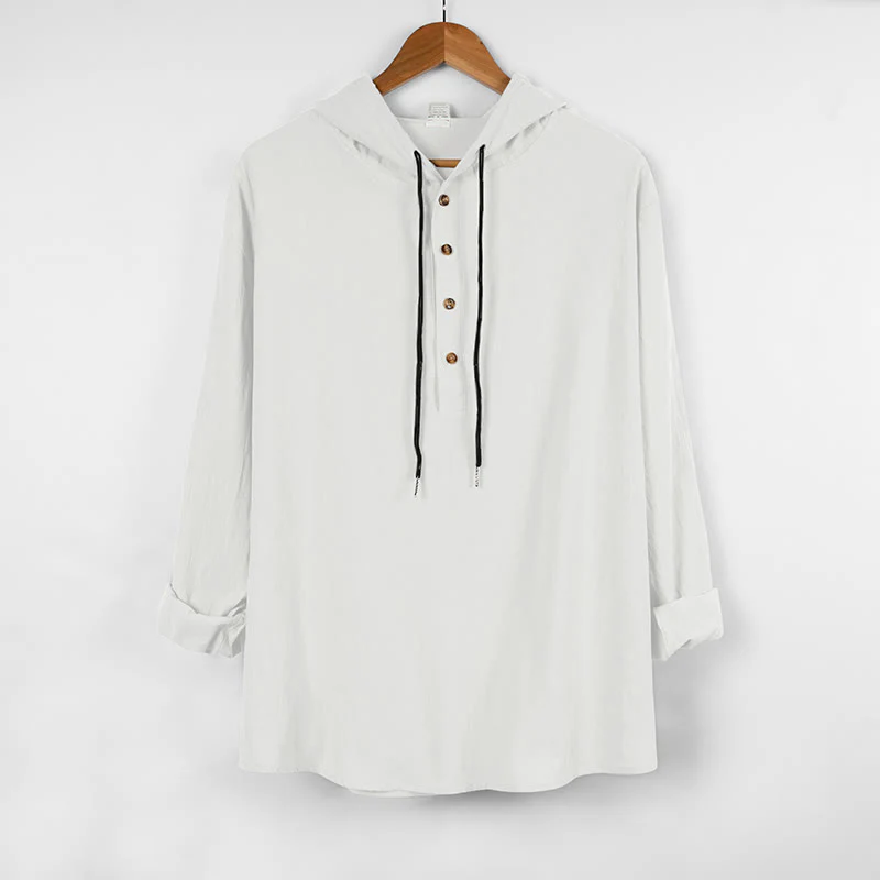 Camicia da uomo in cotone con cappuccio e maniche lunghe, tinta unita, con bottoni a metà autunno, motivo Buddha Stones - Image 6