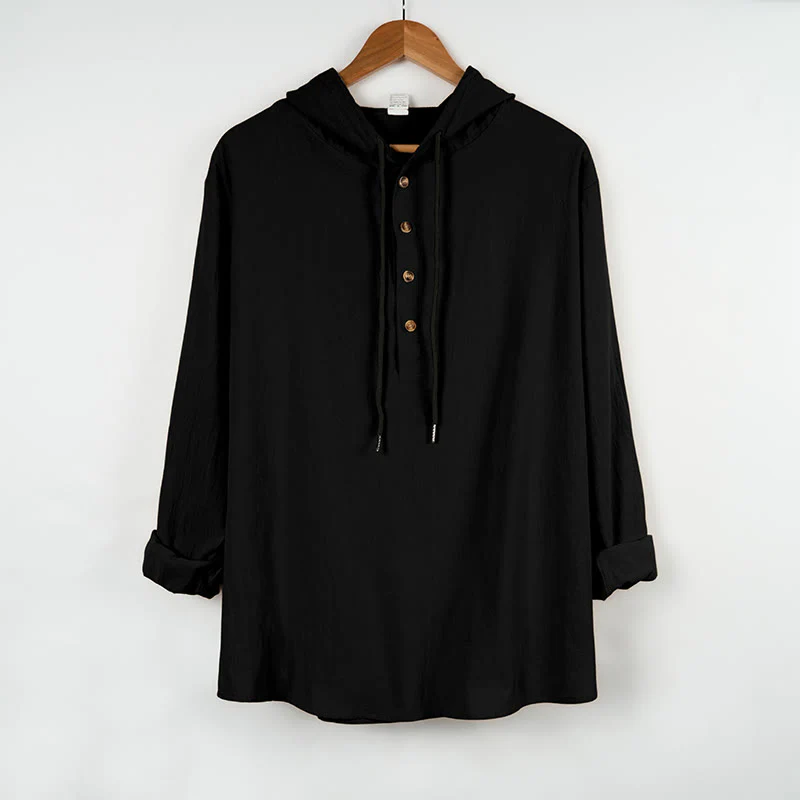 Camicia da uomo in cotone con cappuccio e maniche lunghe, tinta unita, con bottoni a metà autunno, motivo Buddha Stones - Image 8