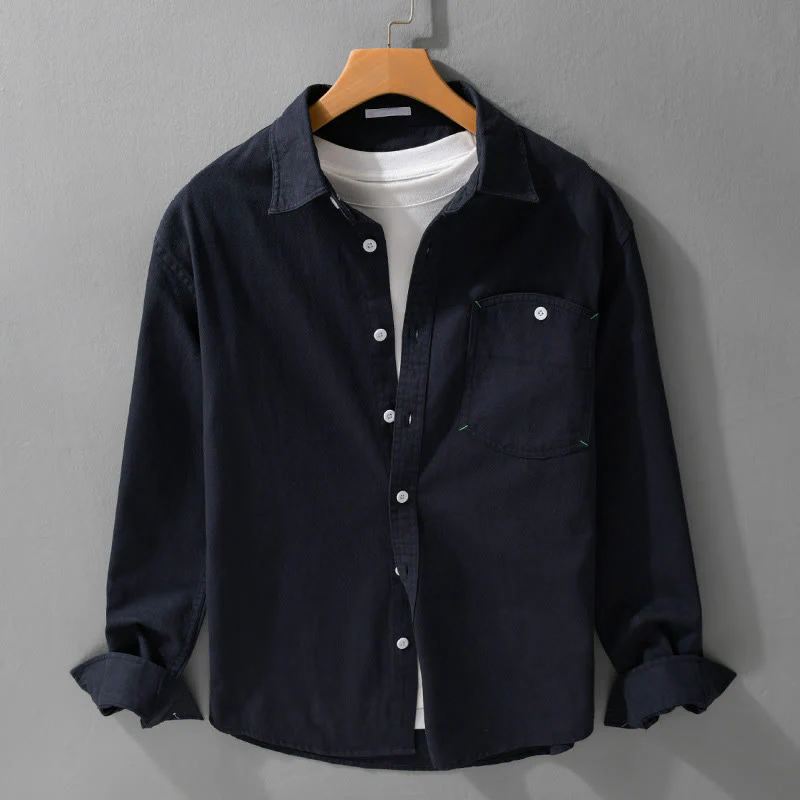 Camicia da uomo in cotone con colletto alla coreana, maniche lunghe, bottoni e tasca decorativa, motivo Buddha Stones - Image 10