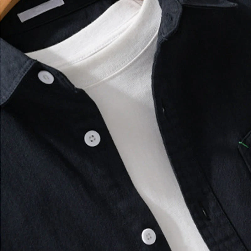 Camicia da uomo in cotone con colletto alla coreana, maniche lunghe, bottoni e tasca decorativa, motivo Buddha Stones - Image 12
