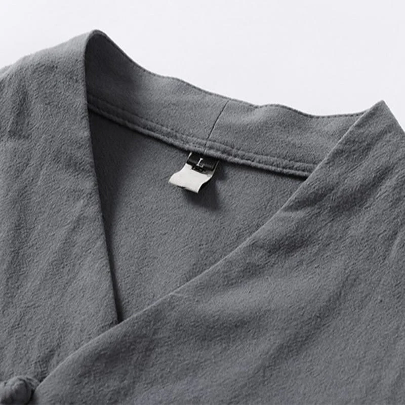 Camicia da uomo in cotone con maniche a tre quarti, casual, tinta unita, due bottoni , Buddha Stones - Image 7