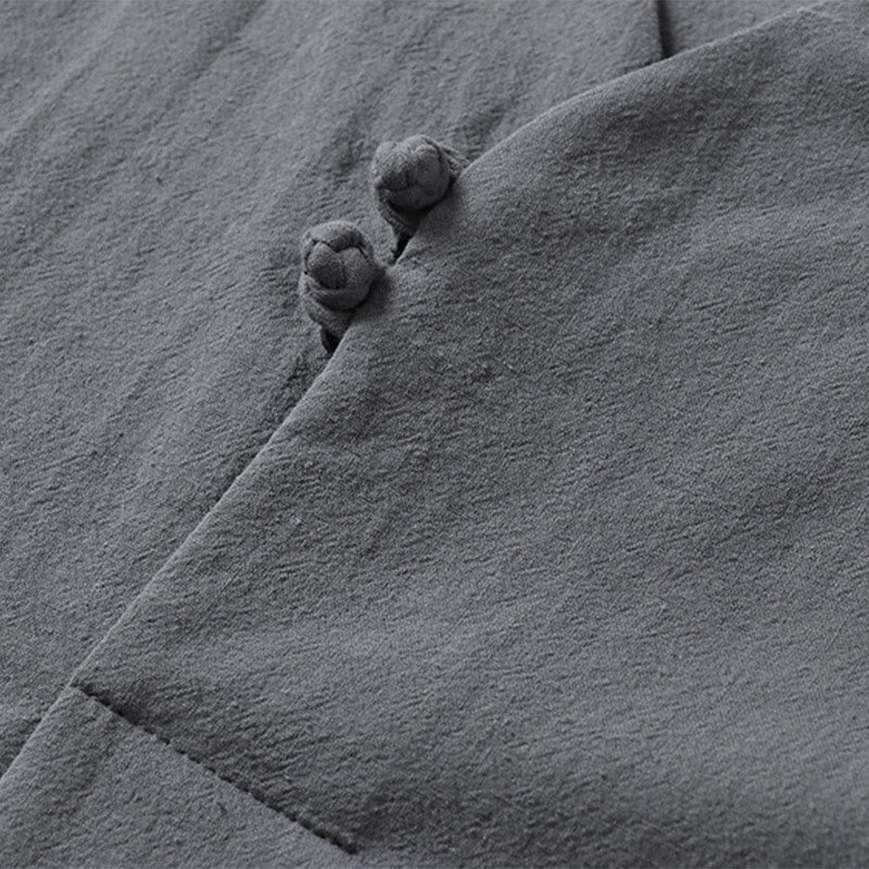 Camicia da uomo in cotone con maniche a tre quarti, casual, tinta unita, due bottoni , Buddha Stones - Image 8