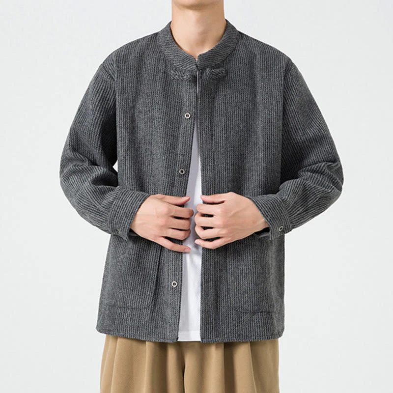 Camicia da uomo in cotone con tasche e maniche lunghe con bottoni a rana e motivo Buddha Stones - Image 12