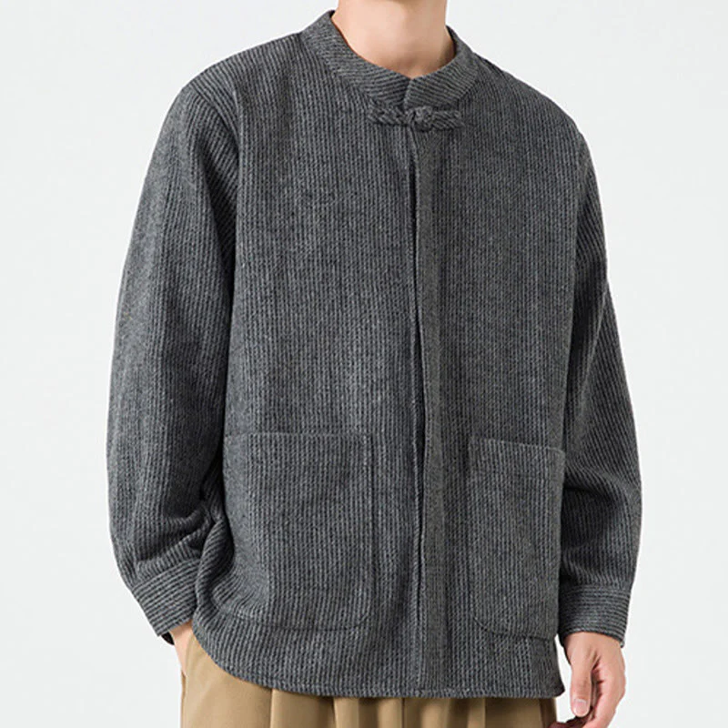 Camicia da uomo in cotone con tasche e maniche lunghe con bottoni a rana e motivo Buddha Stones - Image 13