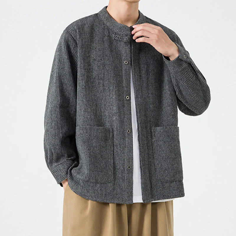 Camicia da uomo in cotone con tasche e maniche lunghe con bottoni a rana e motivo Buddha Stones - Image 16