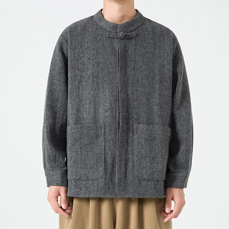 Camicia da uomo in cotone con tasche e maniche lunghe con bottoni a rana e motivo Buddha Stones - Image 17