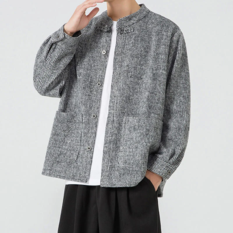 Camicia da uomo in cotone con tasche e maniche lunghe con bottoni a rana e motivo Buddha Stones - Image 28