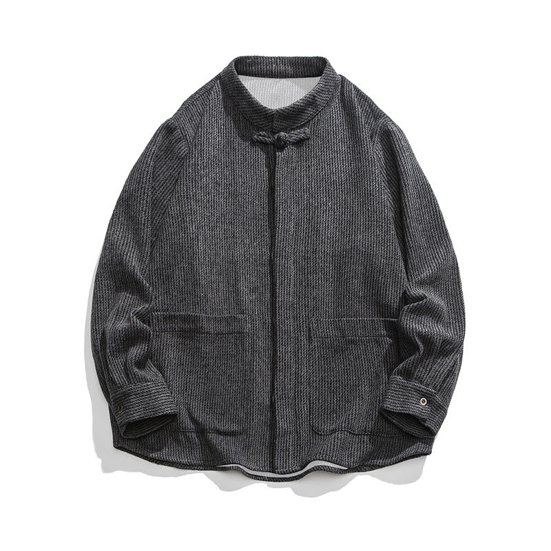 Camicia da uomo in cotone con tasche e maniche lunghe con bottoni a rana e motivo Buddha Stones - Image 4