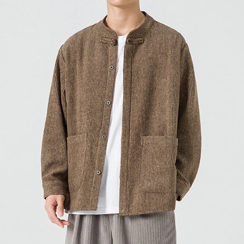 Camicia da uomo in cotone con tasche e maniche lunghe con bottoni a rana e motivo Buddha Stones - Image 41