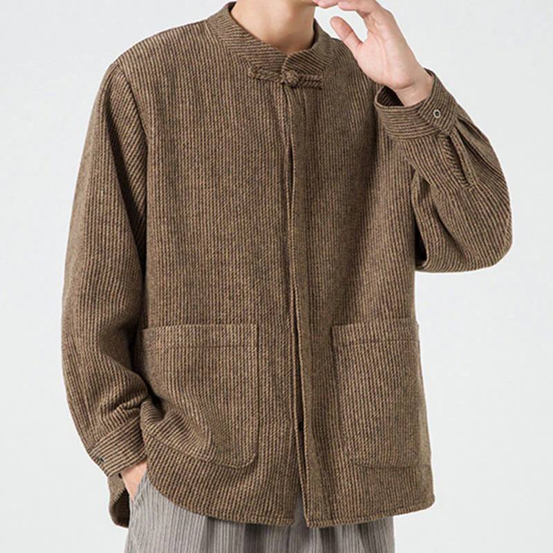 Camicia da uomo in cotone con tasche e maniche lunghe con bottoni a rana e motivo Buddha Stones - Image 46