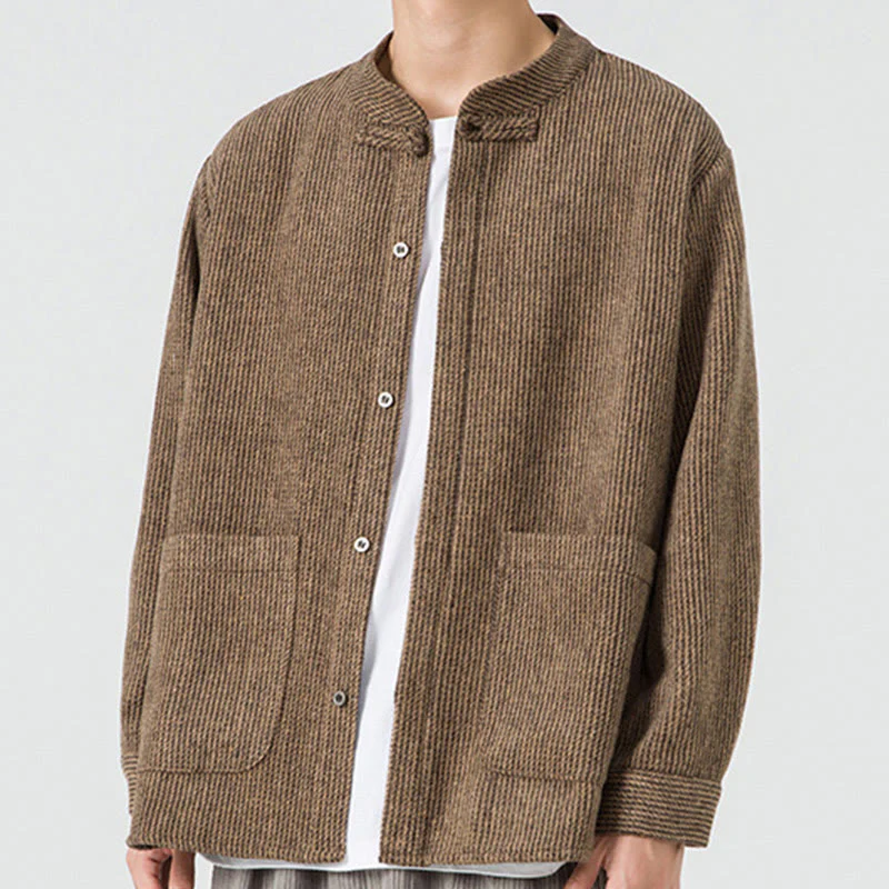 Camicia da uomo in cotone con tasche e maniche lunghe con bottoni a rana e motivo Buddha Stones - Image 47