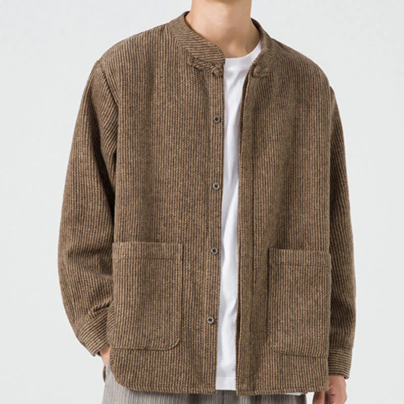Camicia da uomo in cotone con tasche e maniche lunghe con bottoni a rana e motivo Buddha Stones - Image 49