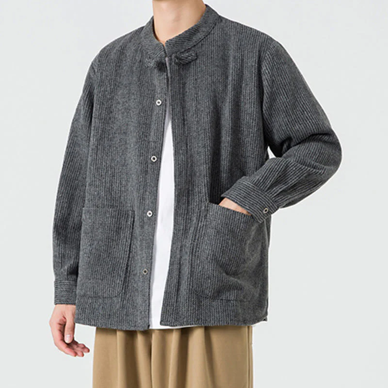 Camicia da uomo in cotone con tasche e maniche lunghe con bottoni a rana e motivo Buddha Stones - Image 5