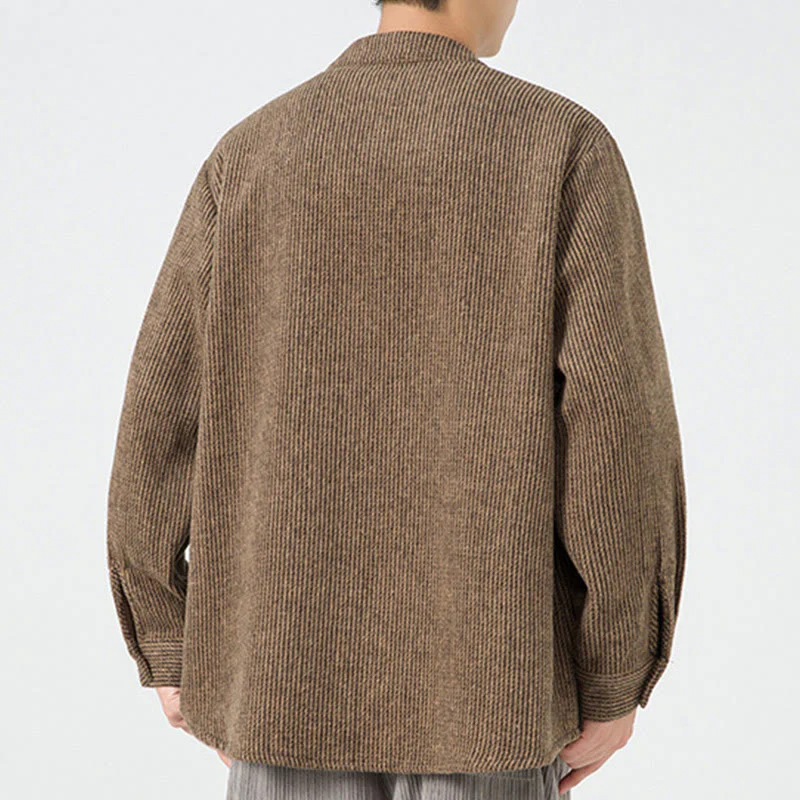 Camicia da uomo in cotone con tasche e maniche lunghe con bottoni a rana e motivo Buddha Stones - Image 51