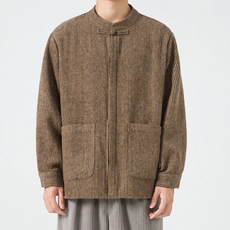 Camicia da uomo in cotone con tasche e maniche lunghe con bottoni a rana e motivo Buddha Stones - Image 53