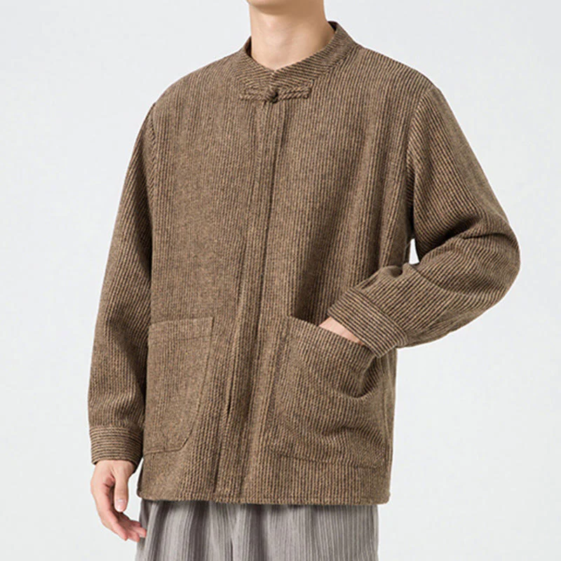 Camicia da uomo in cotone con tasche e maniche lunghe con bottoni a rana e motivo Buddha Stones - Image 56