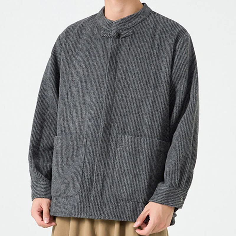Camicia da uomo in cotone con tasche e maniche lunghe con bottoni a rana e motivo Buddha Stones - Image 7