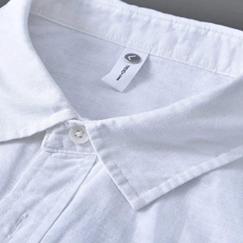 Camicia da uomo in cotone confortevole a maniche lunghe con colletto rovesciato e tasca, colore puro , Buddha Stones - Image 14