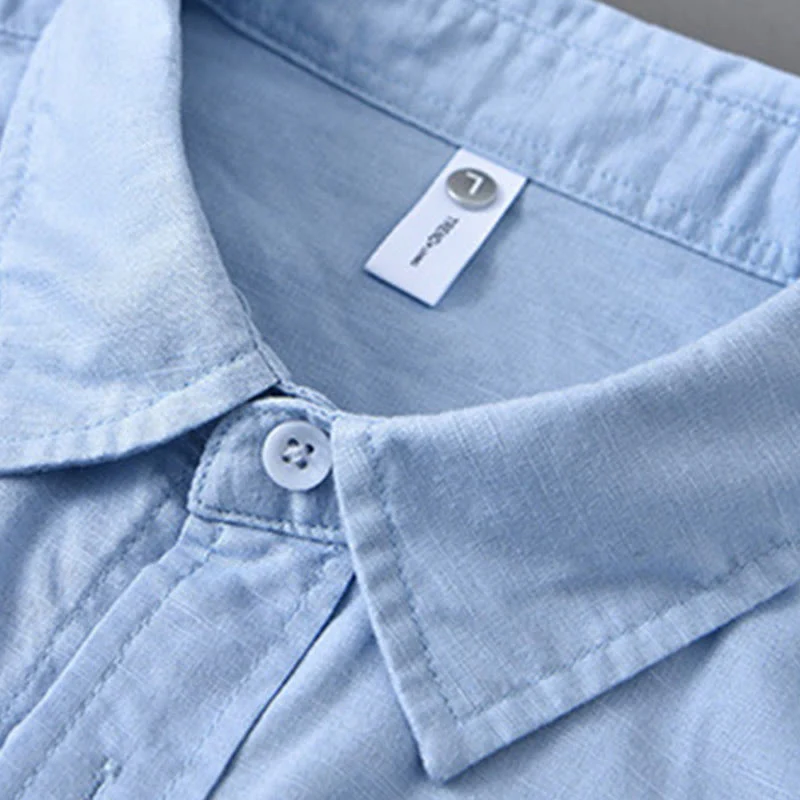 Camicia da uomo in cotone confortevole a maniche lunghe con colletto rovesciato e tasca, colore puro , Buddha Stones - Image 18