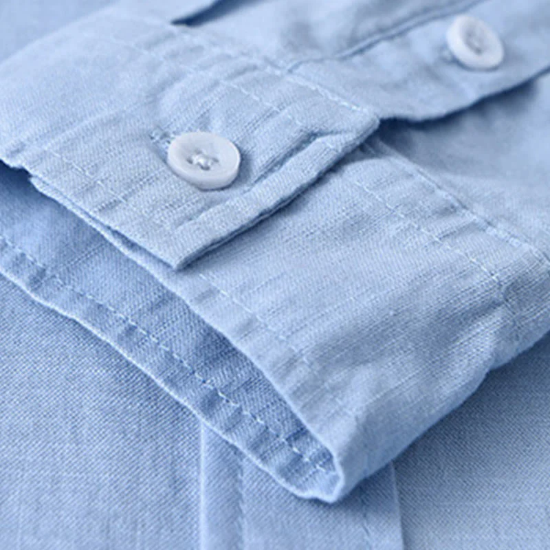 Camicia da uomo in cotone confortevole a maniche lunghe con colletto rovesciato e tasca, colore puro , Buddha Stones - Image 19