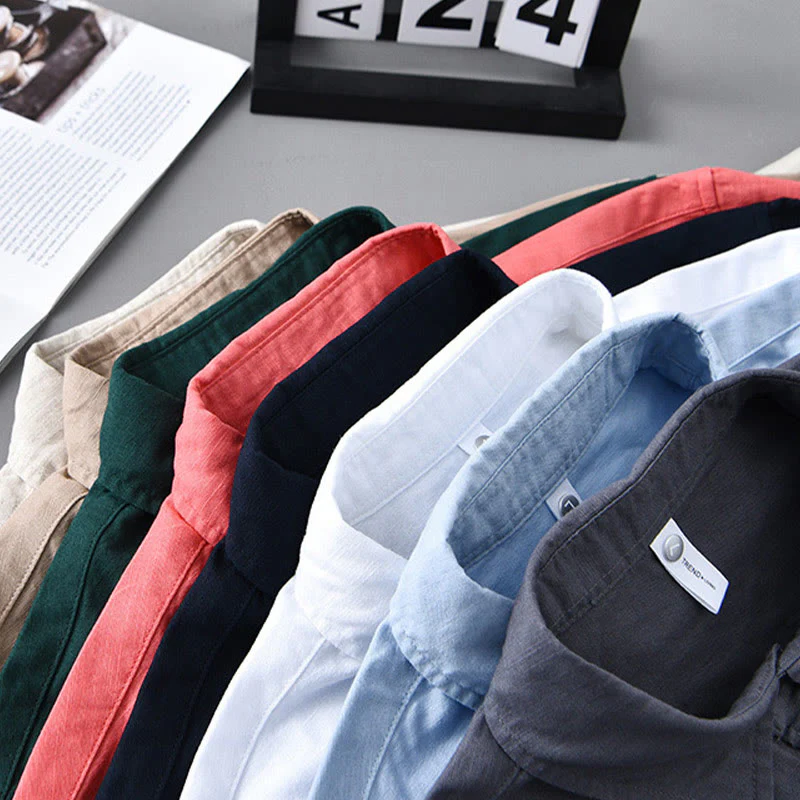 Camicia da uomo in cotone confortevole a maniche lunghe con colletto rovesciato e tasca, colore puro , Buddha Stones - Image 2