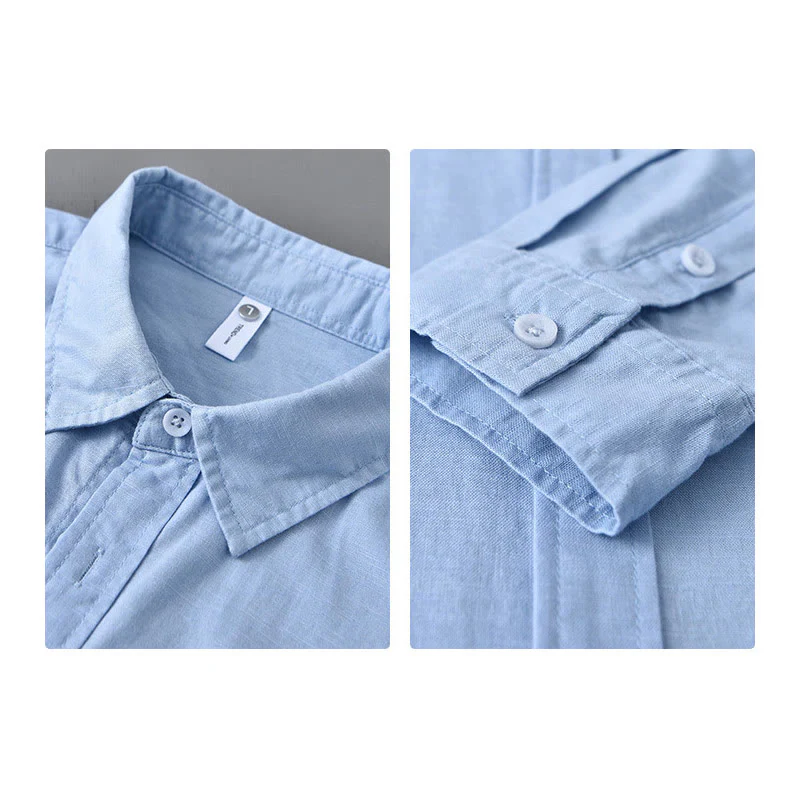 Camicia da uomo in cotone confortevole a maniche lunghe con colletto rovesciato e tasca, colore puro , Buddha Stones - Image 20