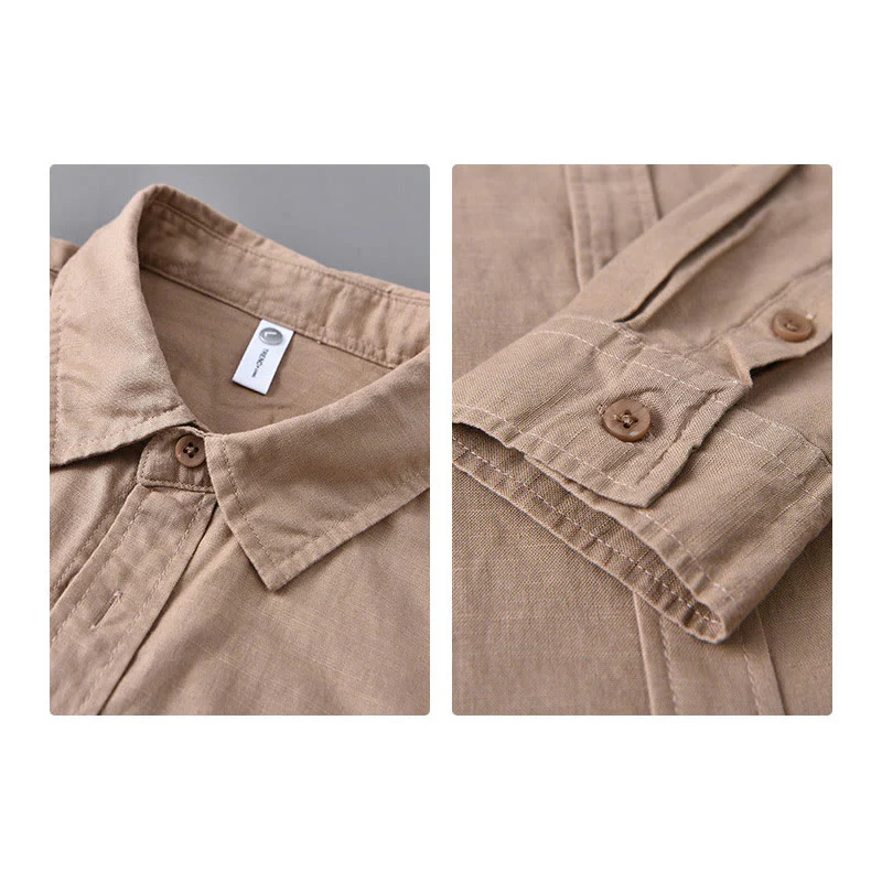 Camicia da uomo in cotone confortevole a maniche lunghe con colletto rovesciato e tasca, colore puro , Buddha Stones - Image 24