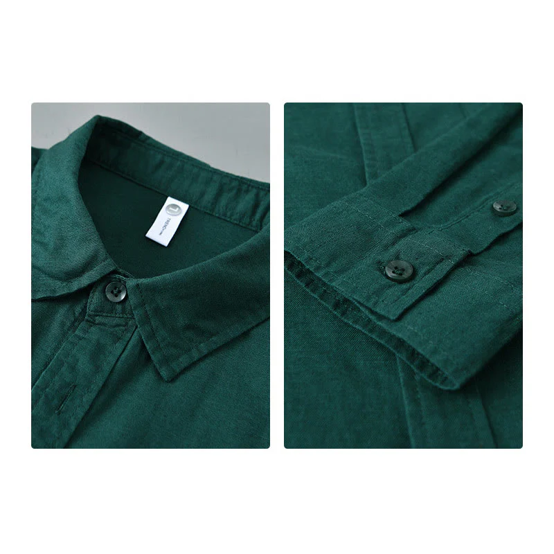 Camicia da uomo in cotone confortevole a maniche lunghe con colletto rovesciato e tasca, colore puro , Buddha Stones - Image 28