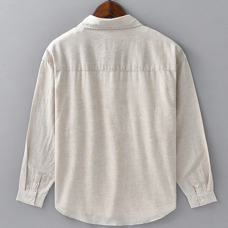 Camicia da uomo in cotone confortevole a maniche lunghe con colletto rovesciato e tasca, colore puro , Buddha Stones - Image 3