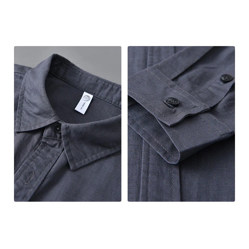 Camicia da uomo in cotone confortevole a maniche lunghe con colletto rovesciato e tasca, colore puro , Buddha Stones - Image 32