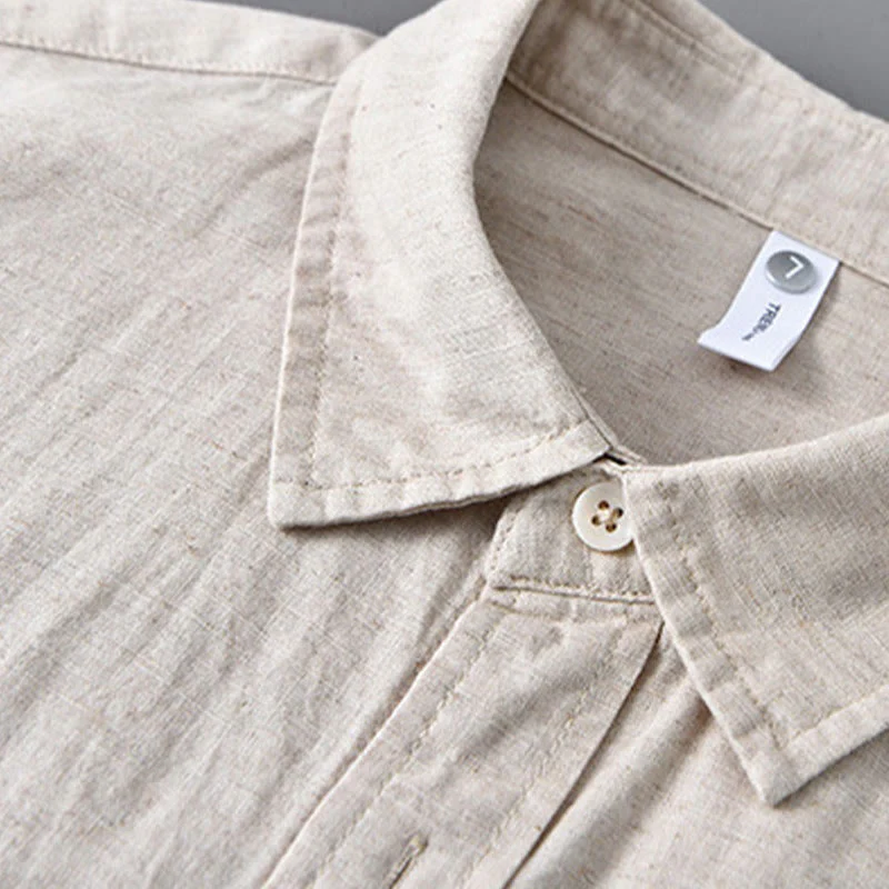 Camicia da uomo in cotone confortevole a maniche lunghe con colletto rovesciato e tasca, colore puro , Buddha Stones - Image 5