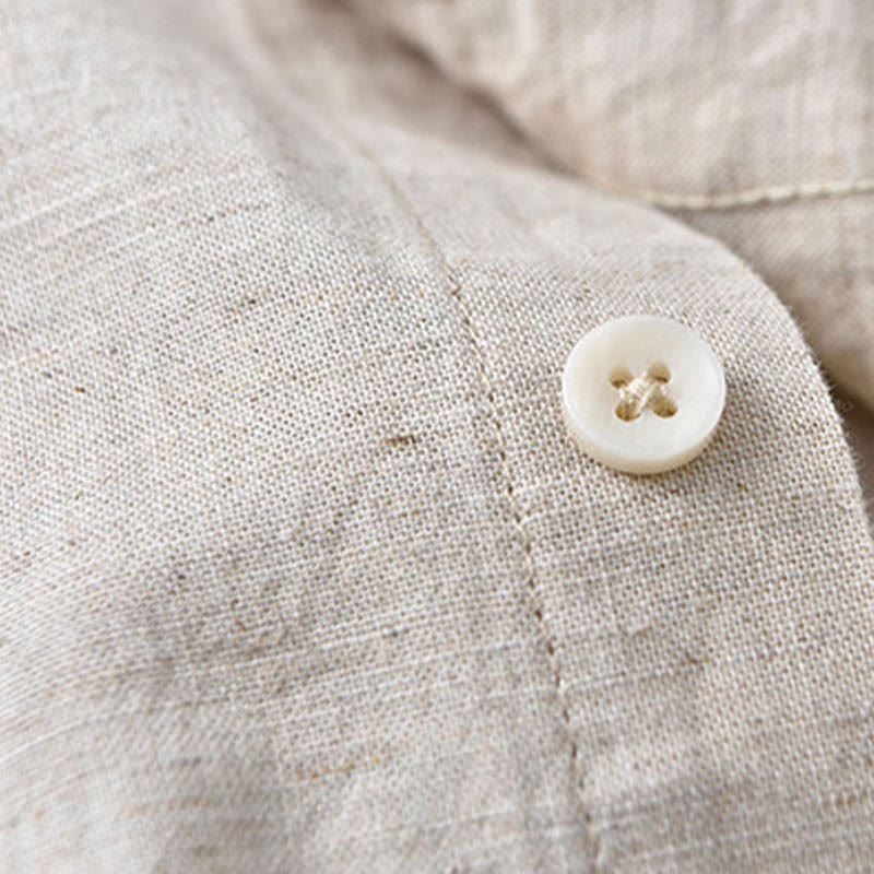 Camicia da uomo in cotone confortevole a maniche lunghe con colletto rovesciato e tasca, colore puro , Buddha Stones - Image 7