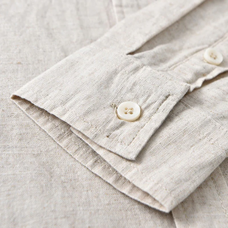 Camicia da uomo in cotone confortevole a maniche lunghe con colletto rovesciato e tasca, colore puro , Buddha Stones - Image 9