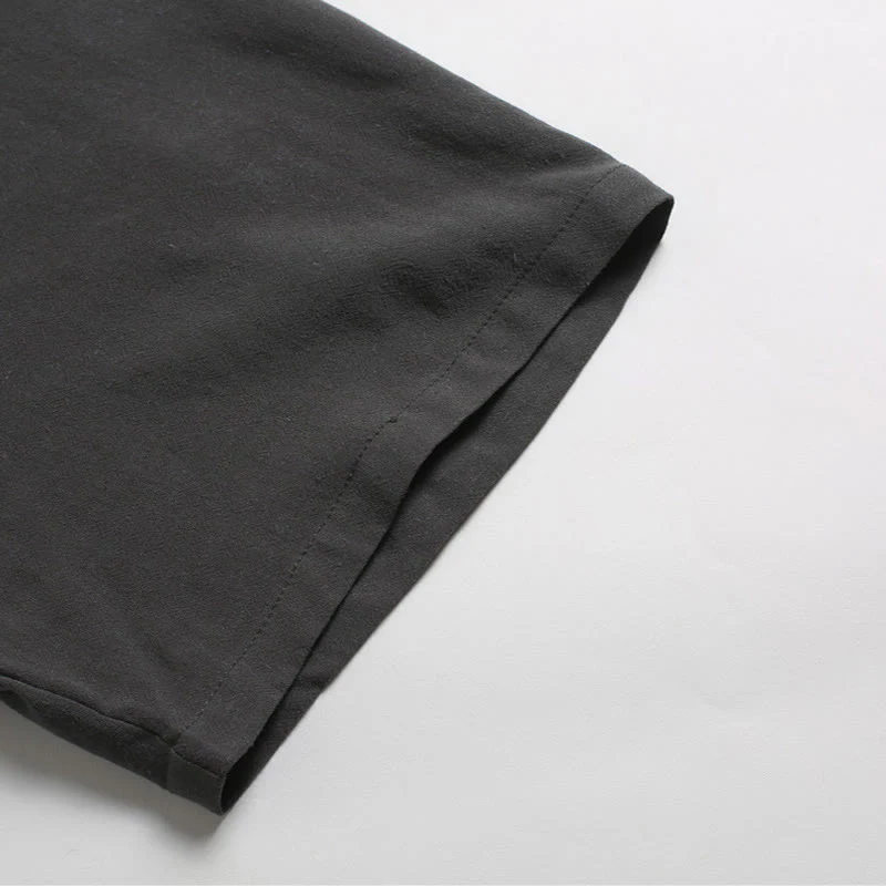 Camicia da uomo in cotone e lino a maniche corte con scollo rotondo tinta unita Buddha Stones - Image 10