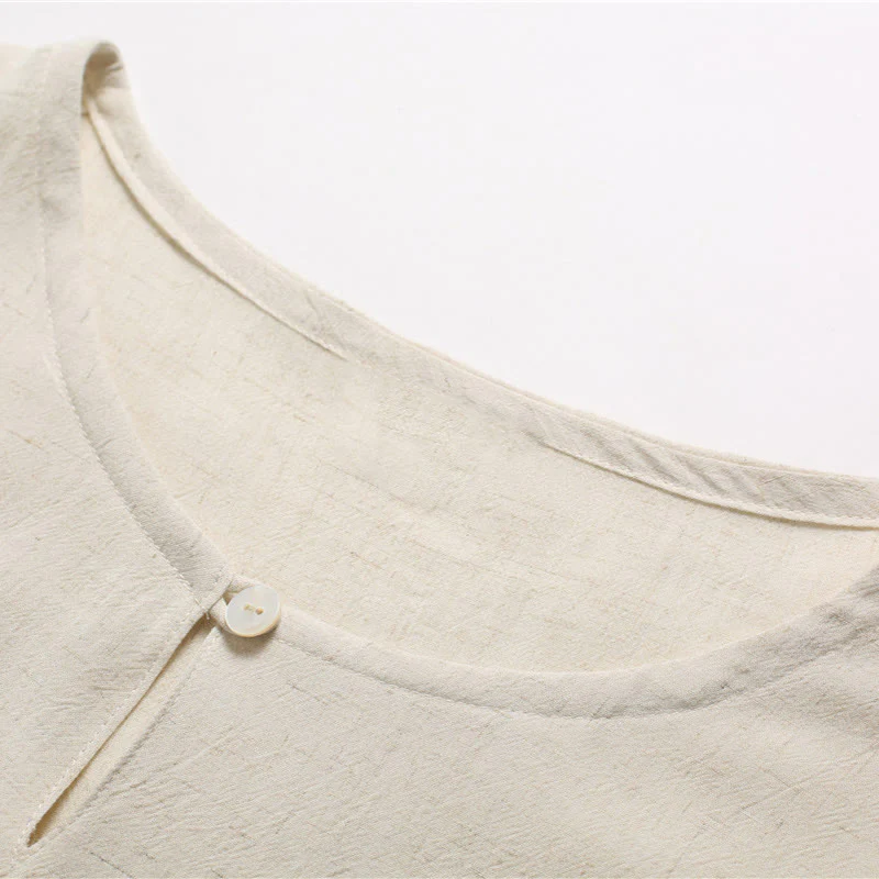 Camicia da uomo in cotone e lino a maniche corte con scollo rotondo tinta unita Buddha Stones - Image 20