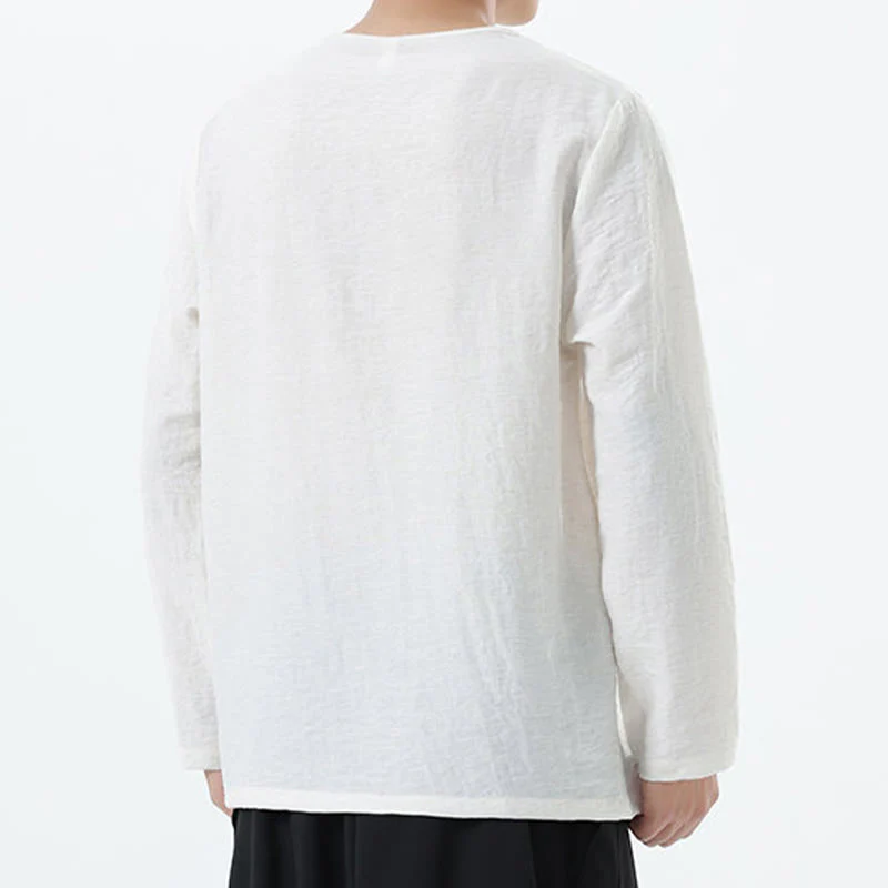 Camicia da uomo in cotone e lino con colletto rotondo e maniche lunghe Buddha Stones - Image 9