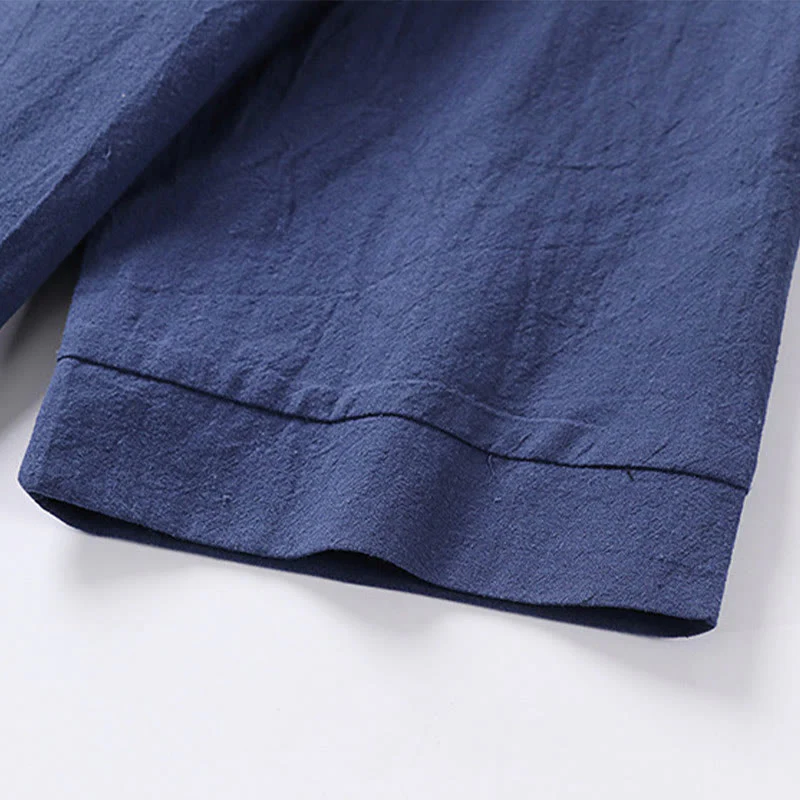 Camicia da uomo in cotone e lino con un bottone, manica a tre quarti, tinta unita, motivo Buddha Stones - Image 12