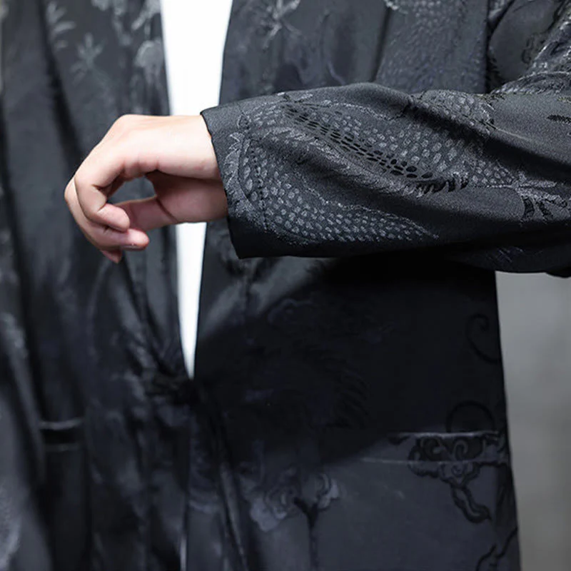 Camicia da uomo in jacquard con colletto rialzato, maniche lunghe, bottoni a rana, motivo Buddha Stones Dragon Tang Suit - Image 11