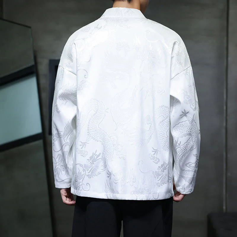 Camicia da uomo in jacquard con colletto rialzato, maniche lunghe, bottoni a rana, motivo Buddha Stones Dragon Tang Suit - Image 15