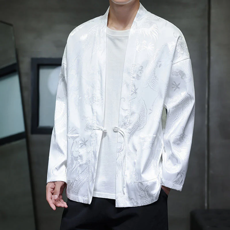 Camicia da uomo in jacquard con colletto rialzato, maniche lunghe, bottoni a rana, motivo Buddha Stones Dragon Tang Suit - Image 16