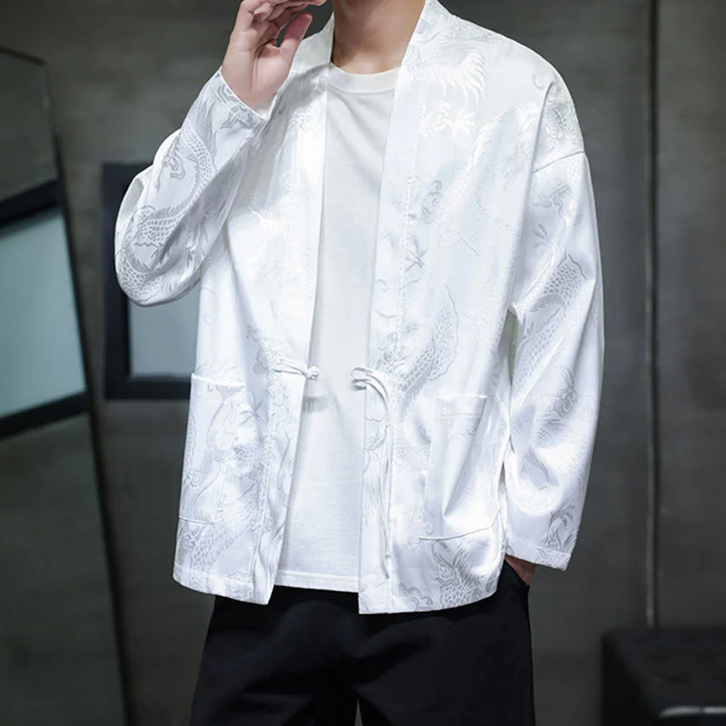 Camicia da uomo in jacquard con colletto rialzato, maniche lunghe, bottoni a rana, motivo Buddha Stones Dragon Tang Suit - Image 18