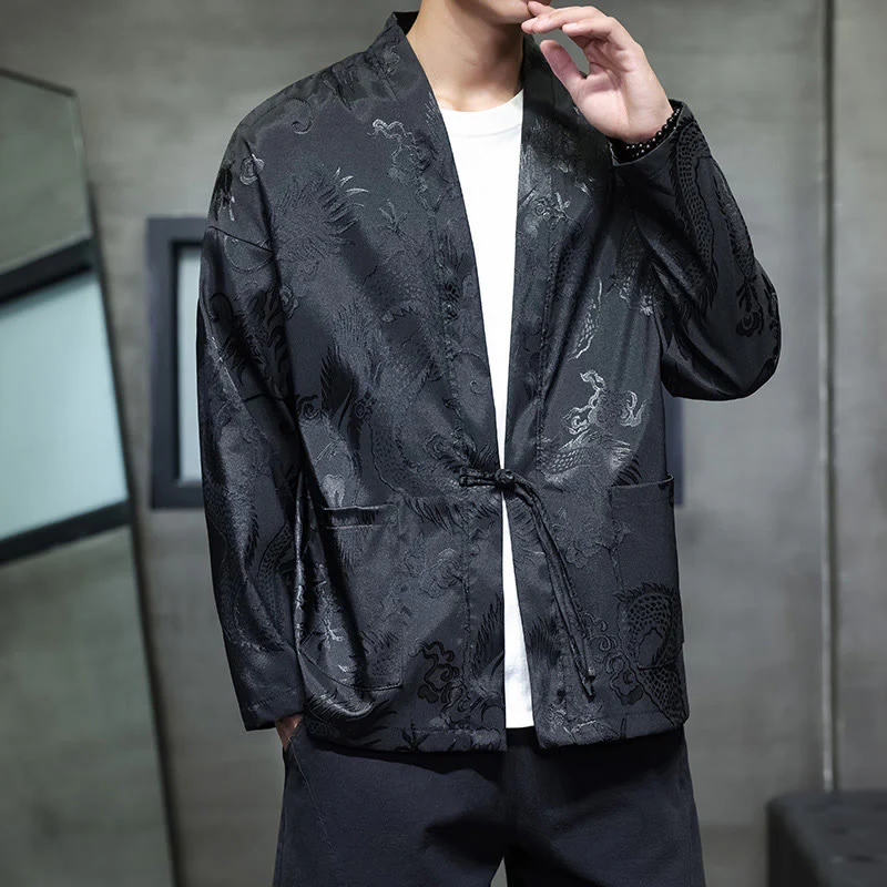 Camicia da uomo in jacquard con colletto rialzato, maniche lunghe, bottoni a rana, motivo Buddha Stones Dragon Tang Suit - Image 2