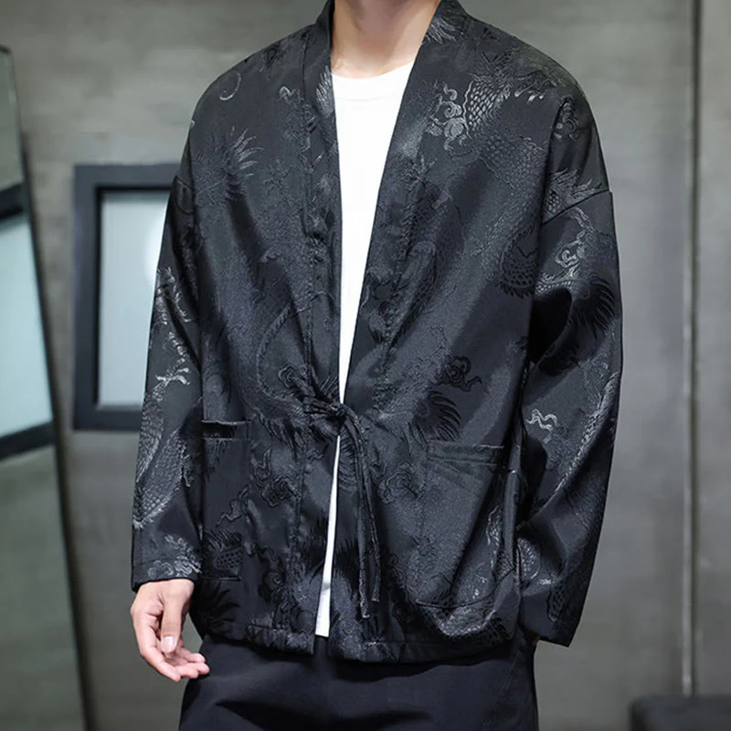 Camicia da uomo in jacquard con colletto rialzato, maniche lunghe, bottoni a rana, motivo Buddha Stones Dragon Tang Suit - Image 8