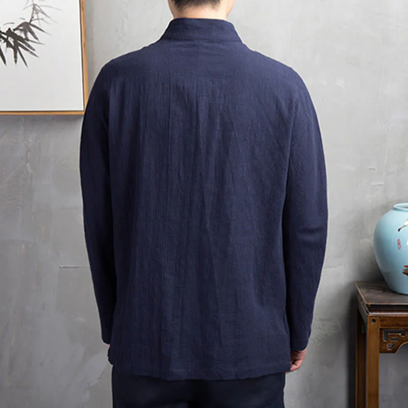 Camicia da uomo casual con bottoni a rana, tinta unita, motivo Buddha Stones - Image 11