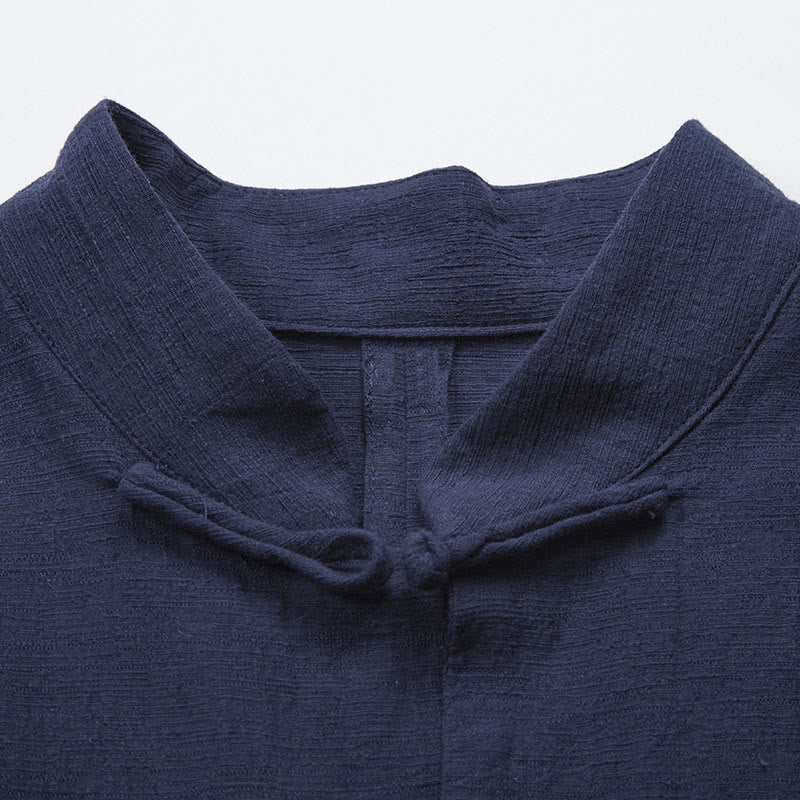 Camicia da uomo casual con bottoni a rana, tinta unita, motivo Buddha Stones - Image 22